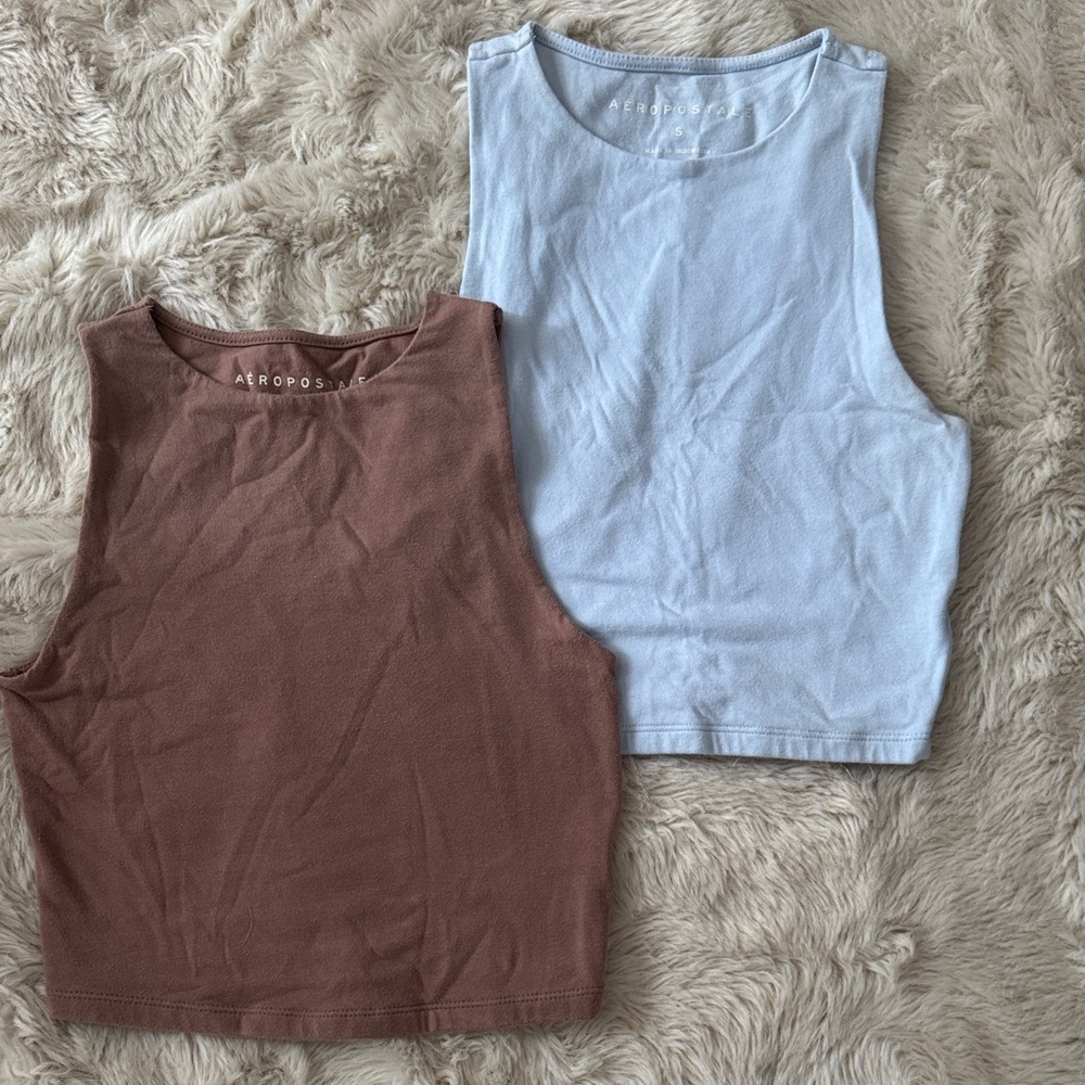 Aeropostale Women's Tank Tops - Brown and Light Blue